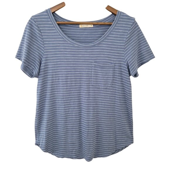 Marine Layer Tops - Marine Layer Boyfriend Striped Pocket Tee Short Sleeve Womens Size M Blue Soft
